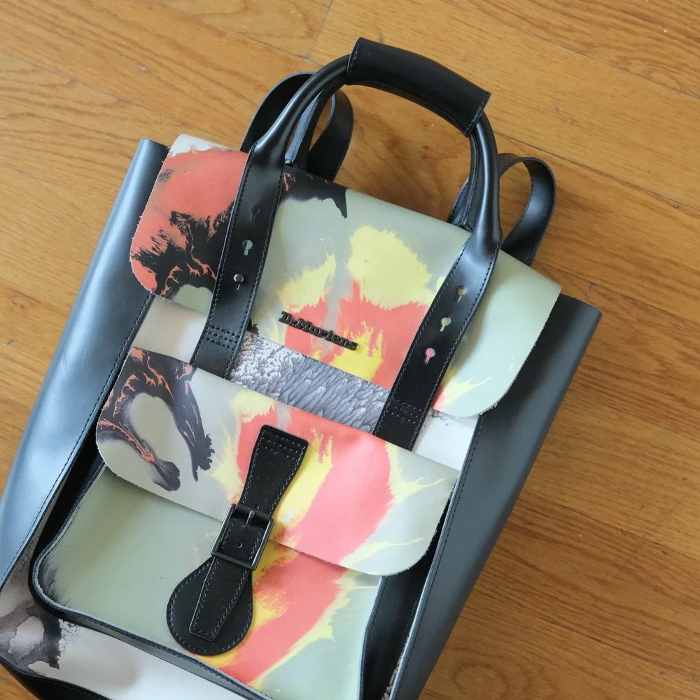 Dr Martens Backpack Unisex Multicolor Abstract Print Leather Large Satchel